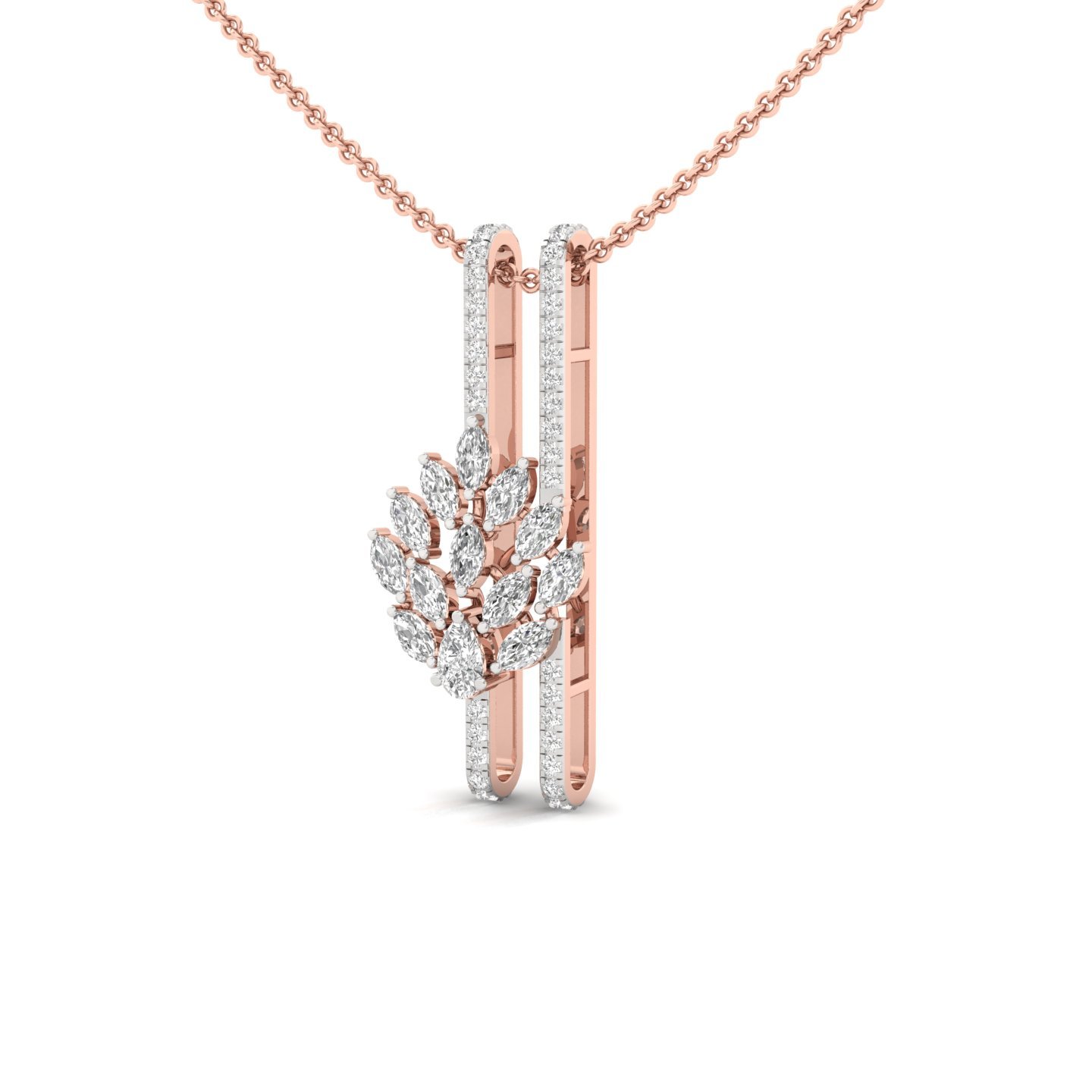 Multi-Shape Diamond Floral Pendant | Marquise, Pear & Round Lab Grown CVD Diamond Designer Necklace | 925 Silver | 10K | 14K | 18K (With Chain) - View 2