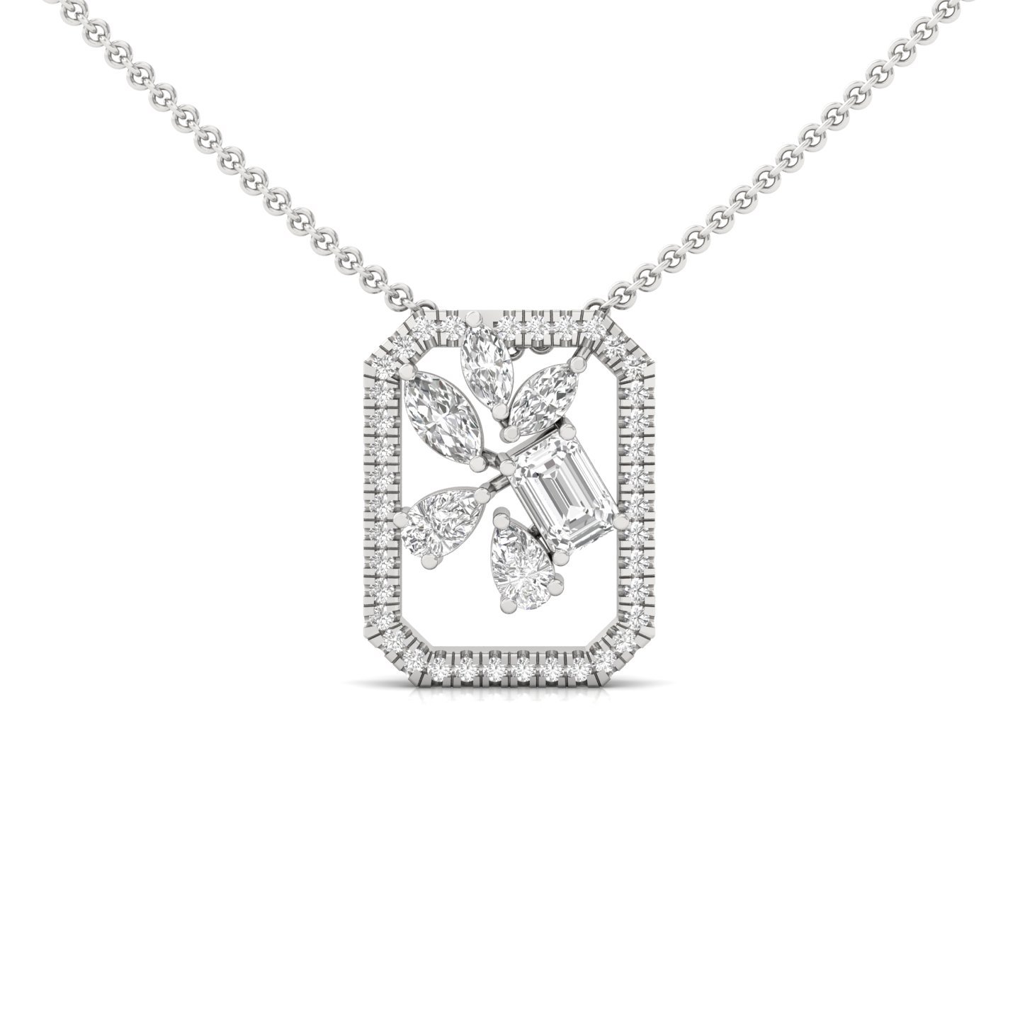 Multi Shape Diamond Geometric Pendant | Emerald, Marquise, Pear & Round Lab Grown CVD Diamond Necklace | 925 Silver | 10K | 14K | 18K (With Chain) - Main View