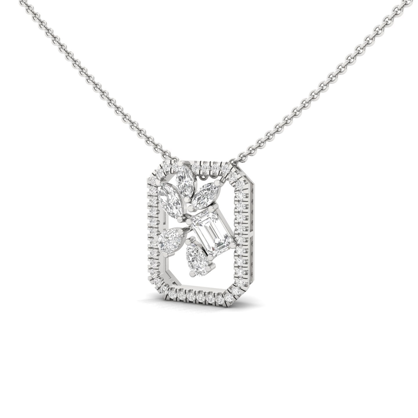 Multi Shape Diamond Geometric Pendant | Emerald, Marquise, Pear & Round Lab Grown CVD Diamond Necklace | 925 Silver | 10K | 14K | 18K (With Chain) - View 2
