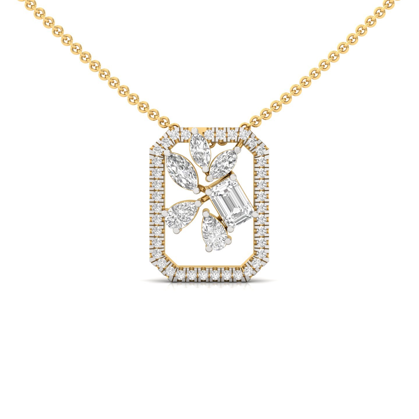 Multi Shape Diamond Geometric Pendant | Emerald, Marquise, Pear & Round Lab Grown CVD Diamond Necklace | 925 Silver | 10K | 14K | 18K (With Chain) - Gold Main View