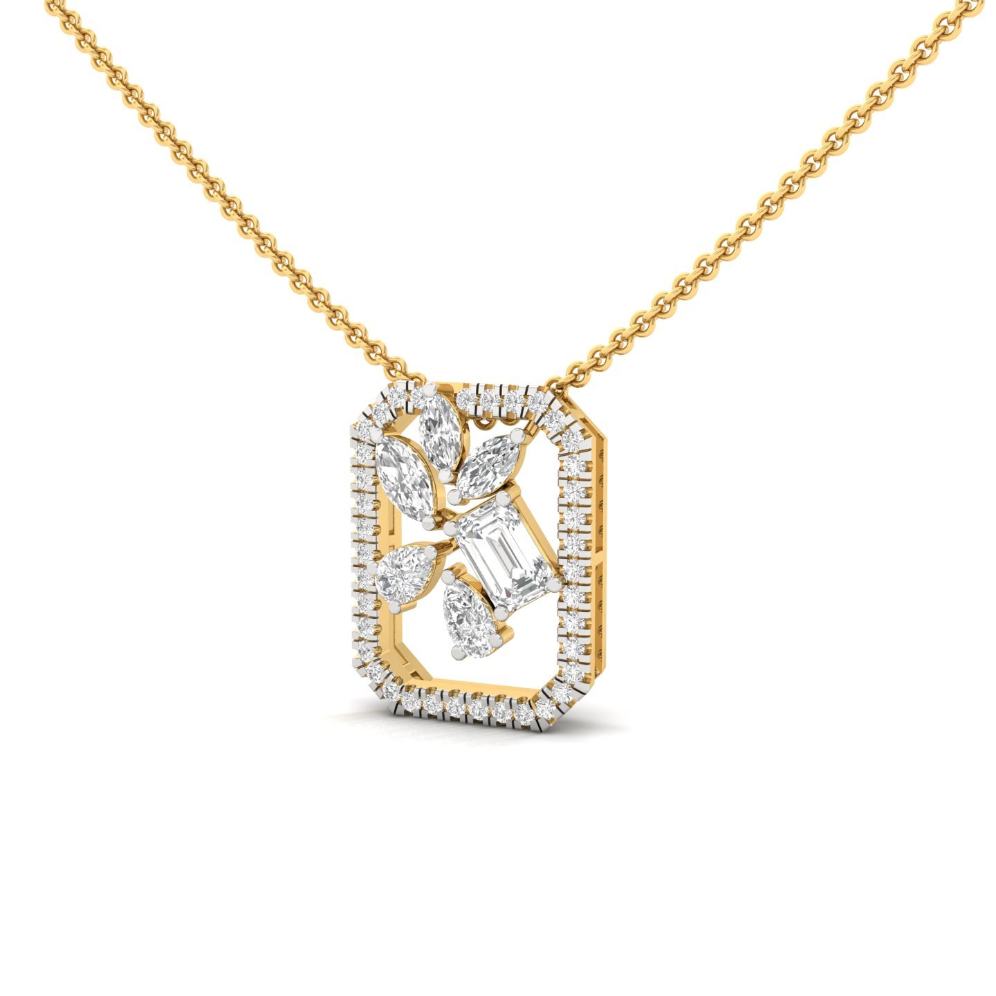 Multi Shape Diamond Geometric Pendant | Emerald, Marquise, Pear & Round Lab Grown CVD Diamond Necklace | 925 Silver | 10K | 14K | 18K (With Chain) - View 2