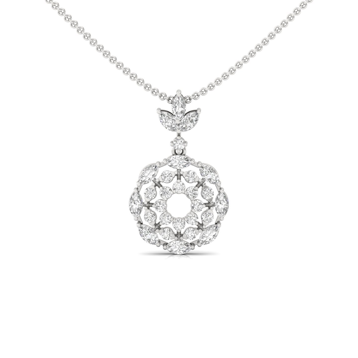 Floral Halo Diamond Pendant | Marquise & Round Lab Grown CVD Diamond Necklace | 925 Silver | 10K | 14K | 18K (With Chain) - Main View