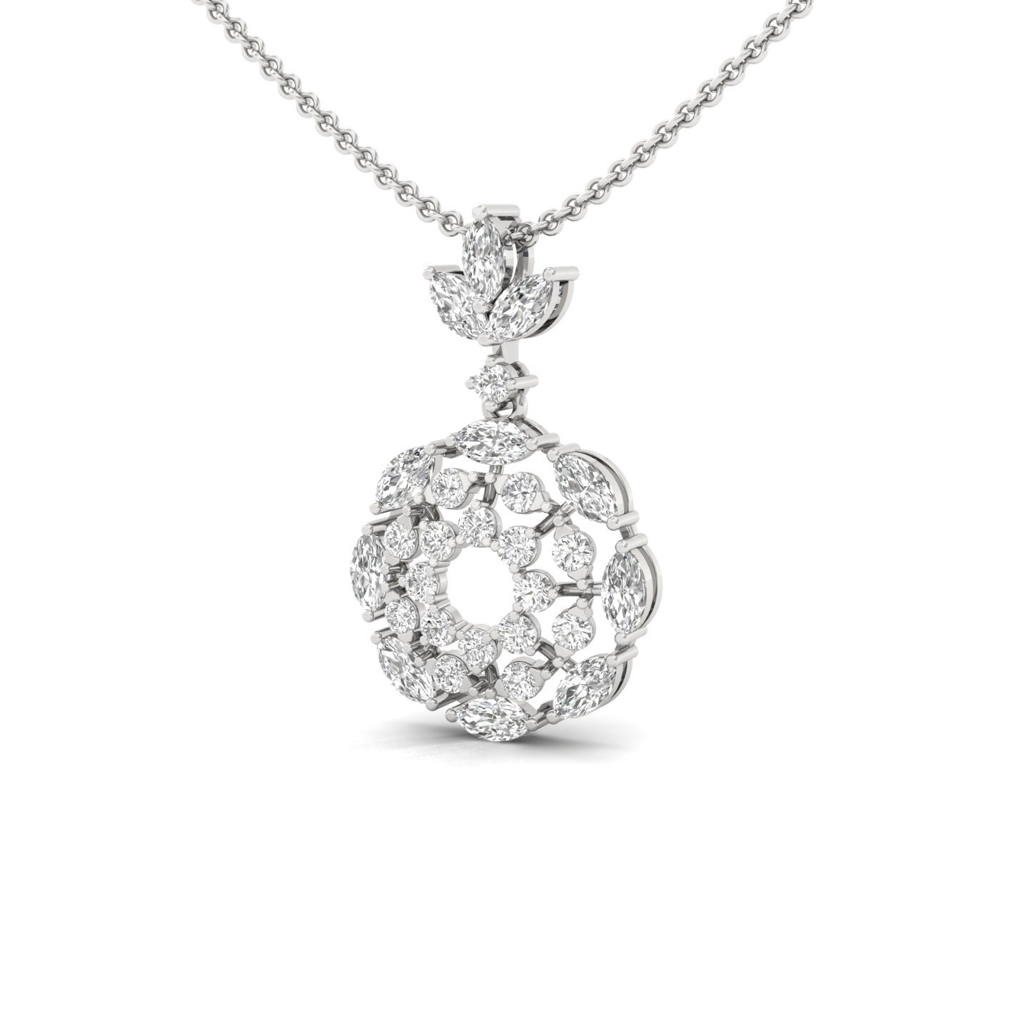 Floral Halo Diamond Pendant | Marquise & Round Lab Grown CVD Diamond Necklace | 925 Silver | 10K | 14K | 18K (With Chain) - View 2