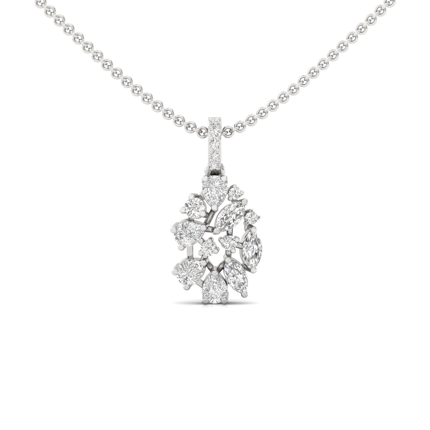 Leaf Cluster Diamond Pendant | Marquise, Pear & Round Lab Grown CVD Diamond Necklace | 925 Silver | 10K | 14K | 18K (With Chain) - Main View