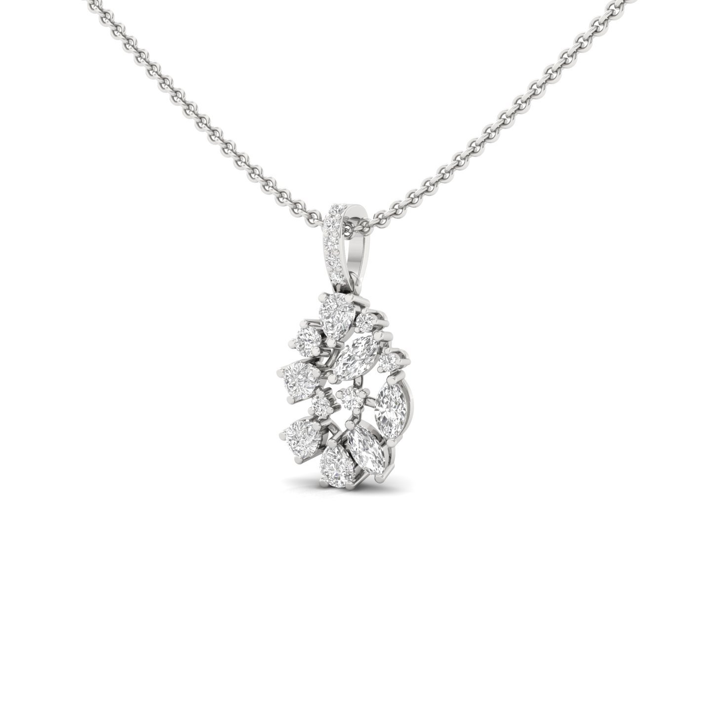 Leaf Cluster Diamond Pendant | Marquise, Pear & Round Lab Grown CVD Diamond Necklace | 925 Silver | 10K | 14K | 18K (With Chain) - View 2