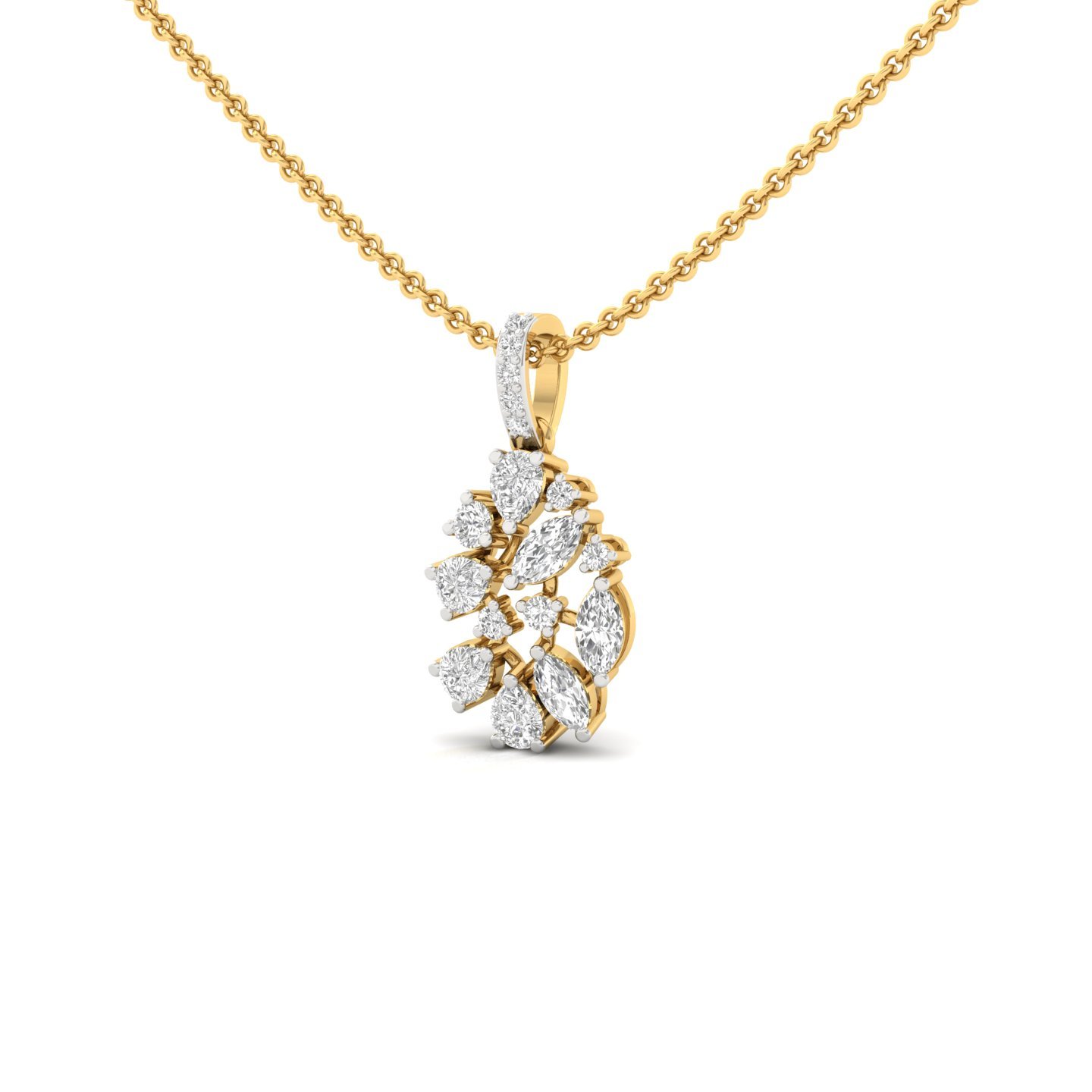 Leaf Cluster Diamond Pendant | Marquise, Pear & Round Lab Grown CVD Diamond Necklace | 925 Silver | 10K | 14K | 18K (With Chain) - View 2