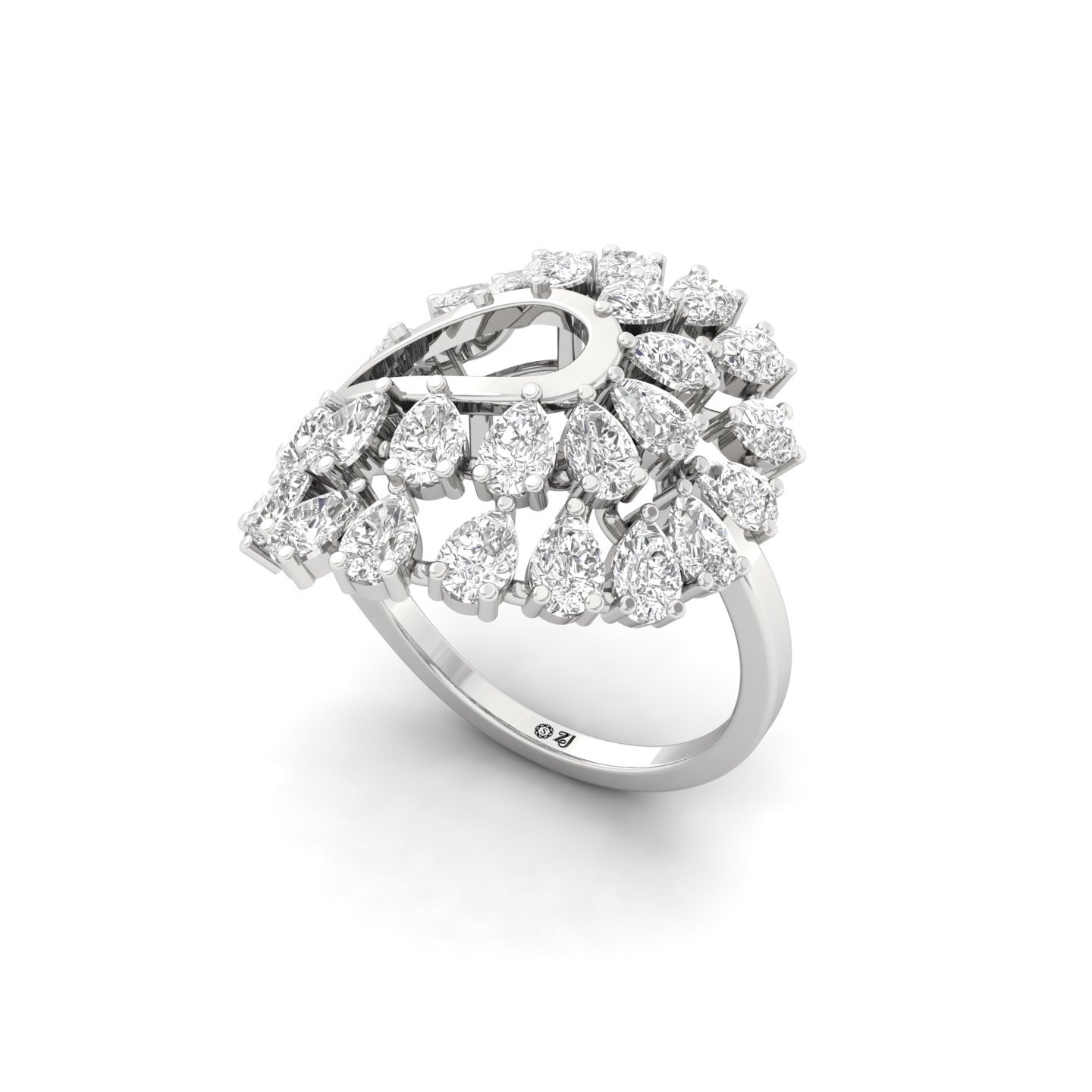 Pear Cut Diamond Floral Statement Ring | Lab Grown CVD Diamond Cocktail Ring | 925 Silver | 10K | 14K | 18K - View 2