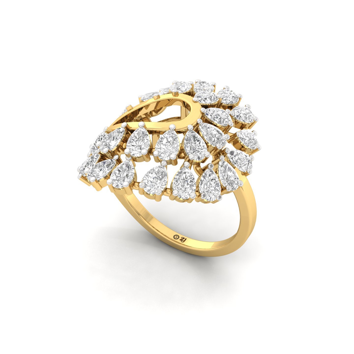 Pear Cut Diamond Floral Statement Ring | Lab Grown CVD Diamond Cocktail Ring | 925 Silver | 10K | 14K | 18K - View 2