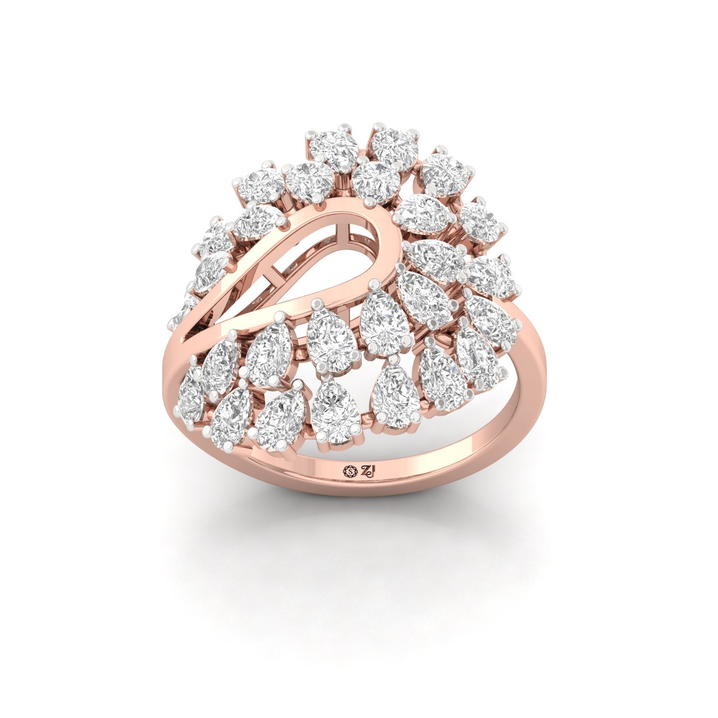 Pear Cut Diamond Floral Statement Ring | Lab Grown CVD Diamond Cocktail Ring | 925 Silver | 10K | 14K | 18K - Rose Gold Main View