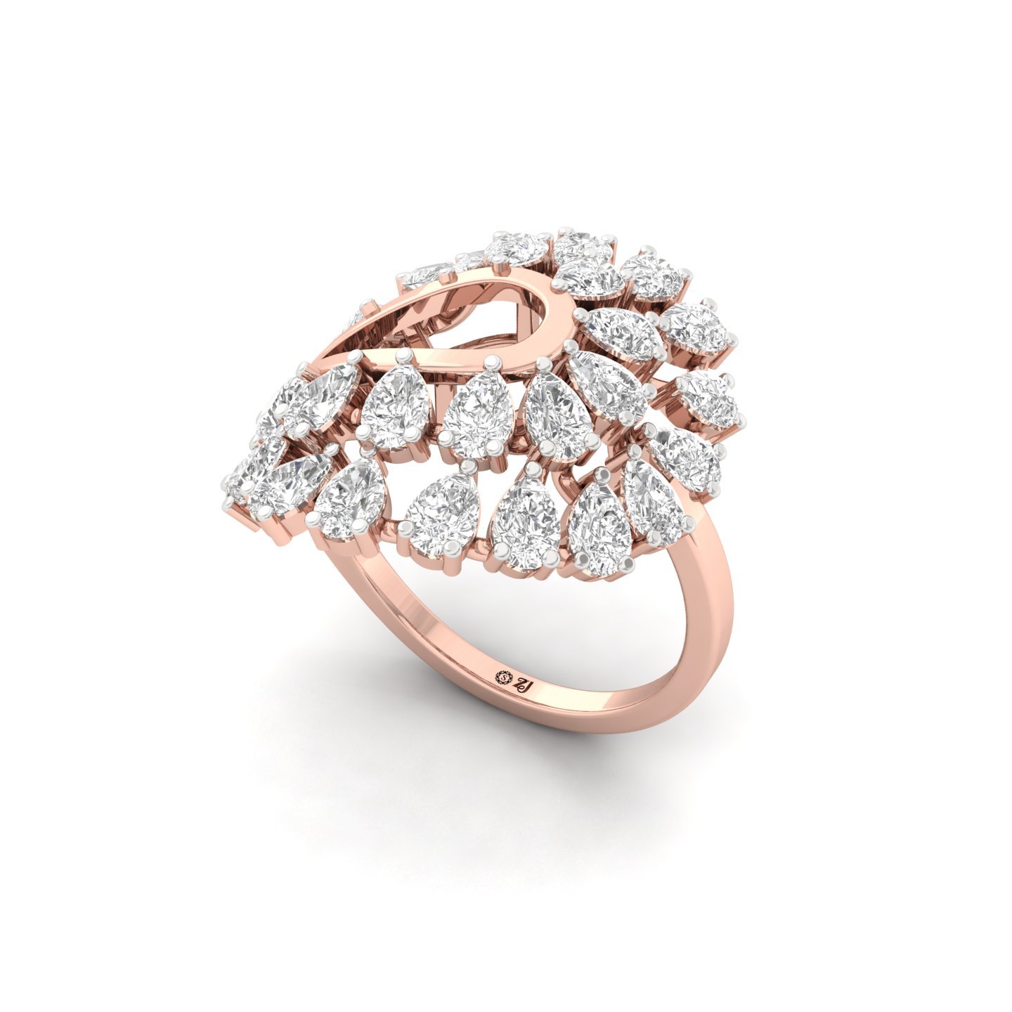Pear Cut Diamond Floral Statement Ring | Lab Grown CVD Diamond Cocktail Ring | 925 Silver | 10K | 14K | 18K - View 2