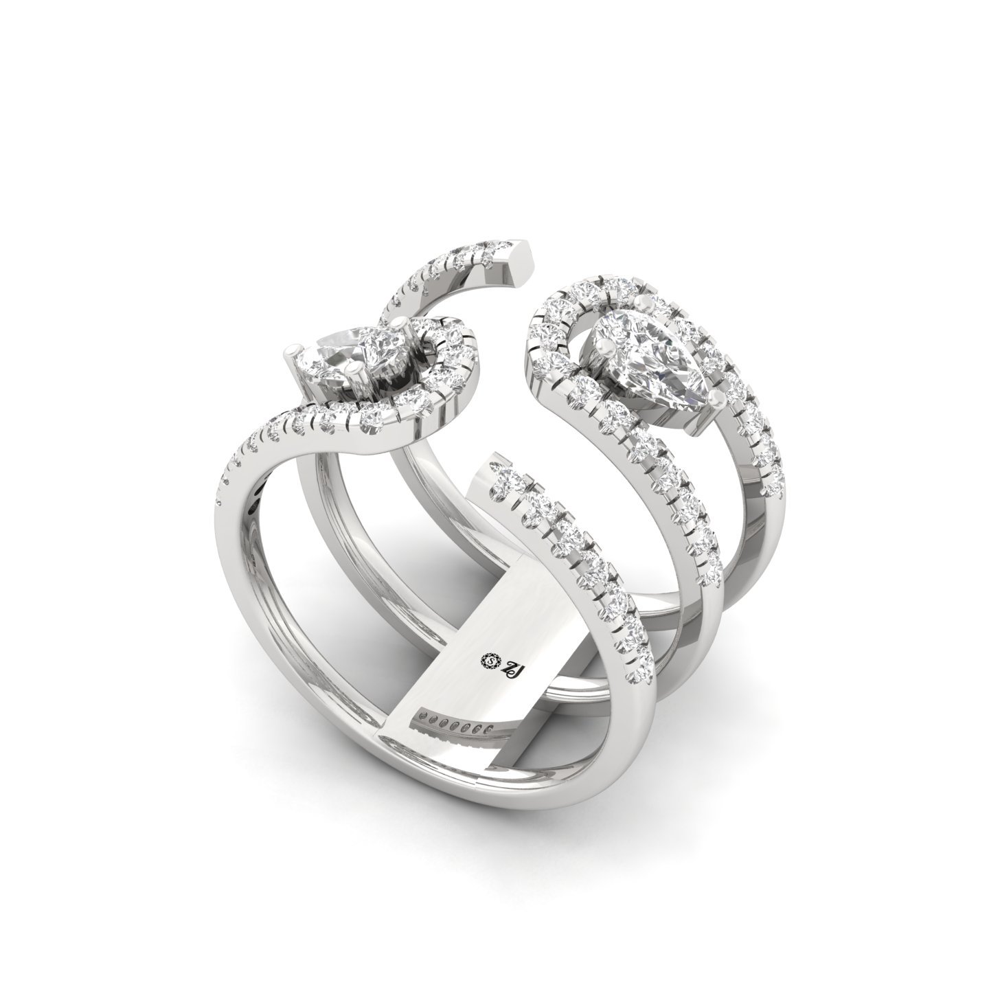 Pear & Round Diamond Open Spiral Ring | Lab Grown CVD Diamond Designer Statement Ring | 925 Silver | 10K | 14K | 18K - View 2