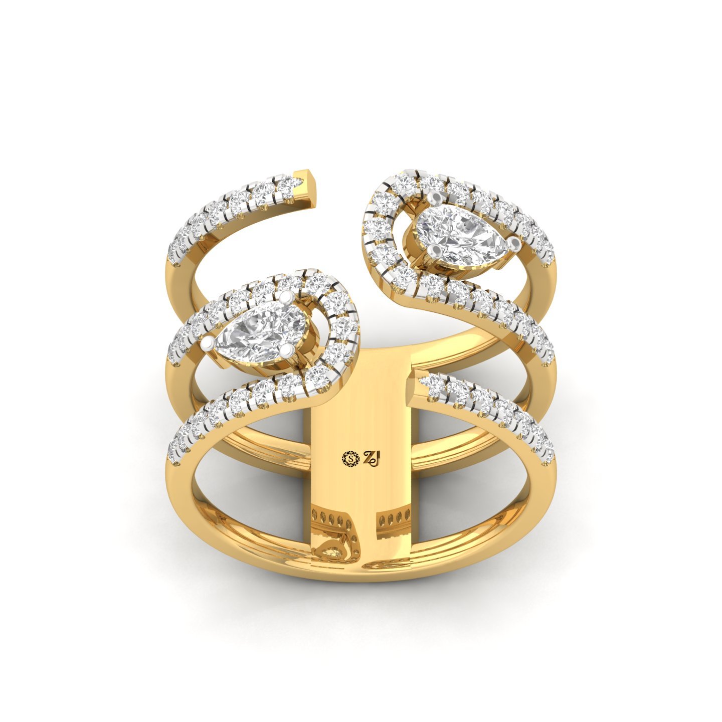 Pear & Round Diamond Open Spiral Ring | Lab Grown CVD Diamond Designer Statement Ring | 925 Silver | 10K | 14K | 18K - Gold Main View