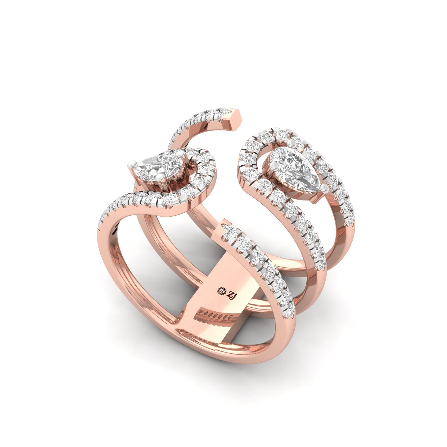 Pear & Round Diamond Open Spiral Ring | Lab Grown CVD Diamond Designer Statement Ring | 925 Silver | 10K | 14K | 18K - View 2